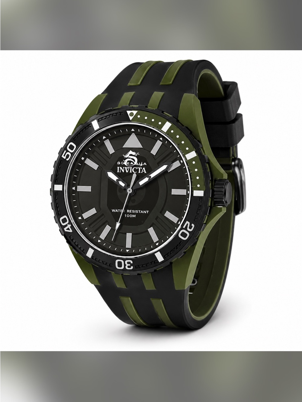 Invicta Black and Olive Green Silicone Strap Sport Watch (Rare!) NWT in box
